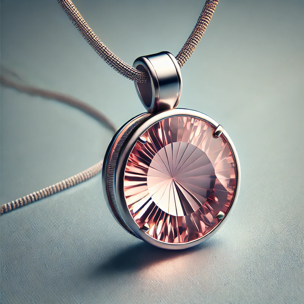 DALL·E 2024-10-14 10.09.00 - A high-quality, elegant pendant necklace with a minimalist design. The pendant features a single, large morganite gemstone set in the center, with cle
